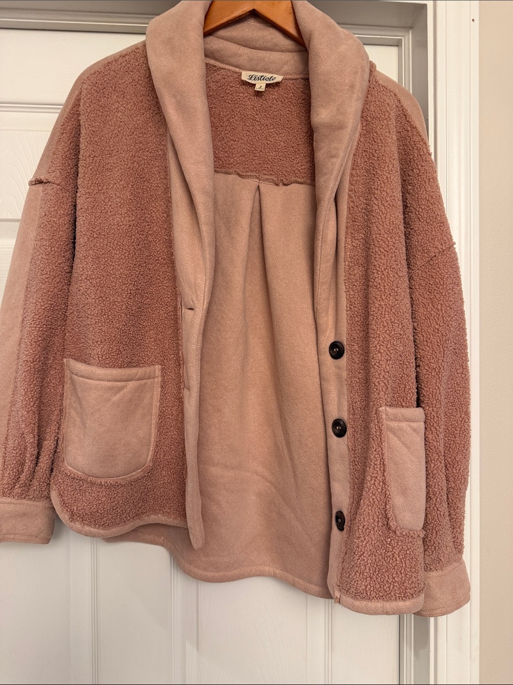 Listicle Plush Teddy Jacket in Dusty Rose Pink